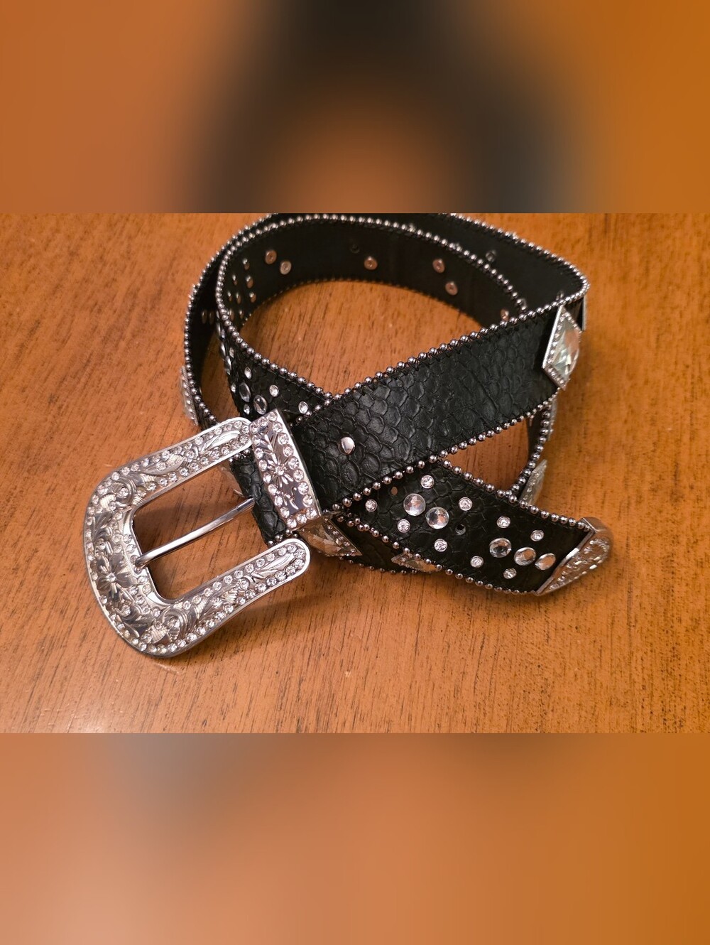 Women's Studded Black Crystal Western Cowgirl Belt